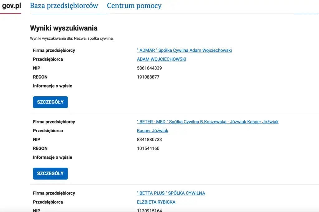 Wsp&oacute;lnicy sp&oacute;łki cywilnej w CEIDG