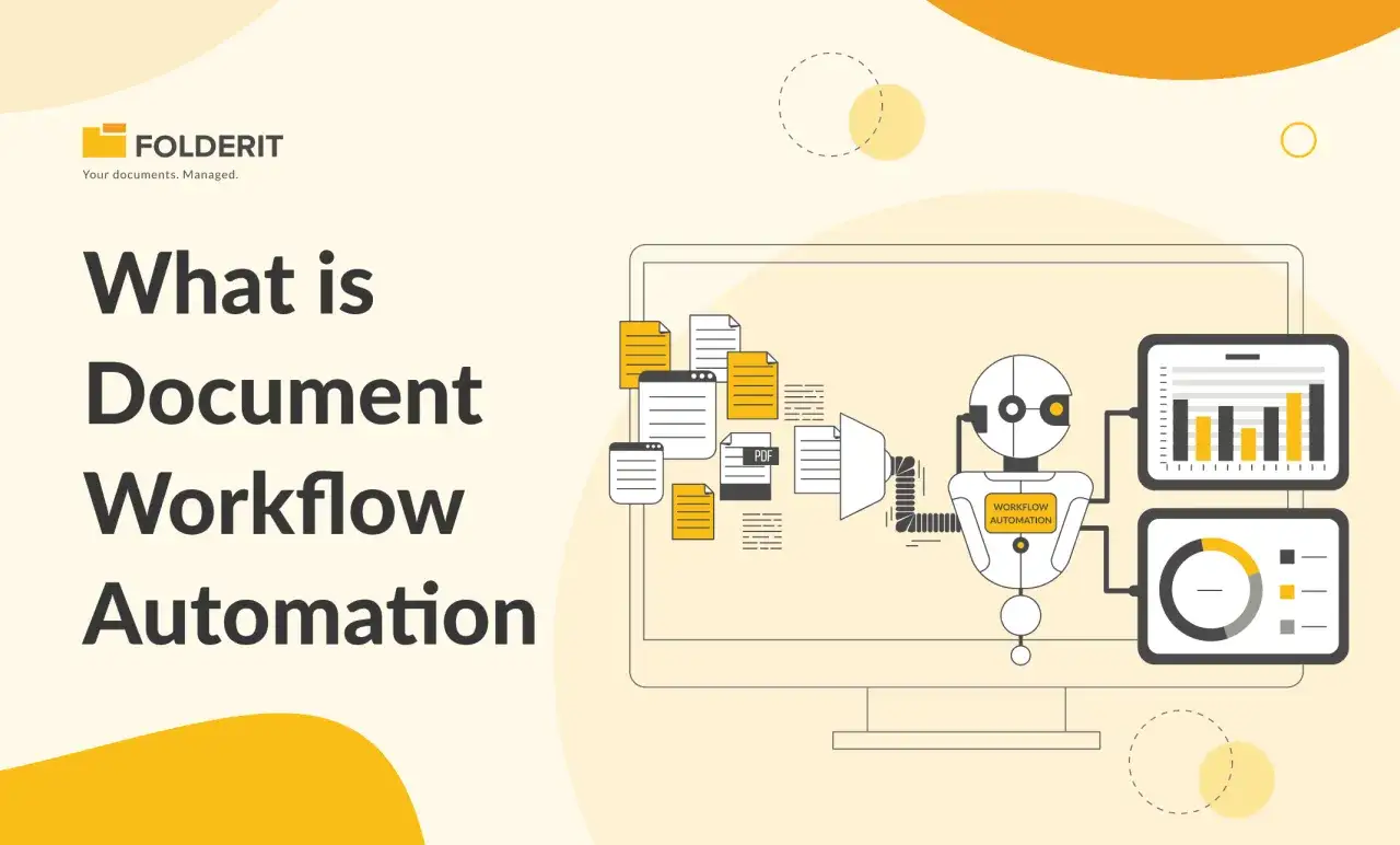 Un robot symbolise le **process robotic automation** de documents, gérant des flux de travail et des analyses.