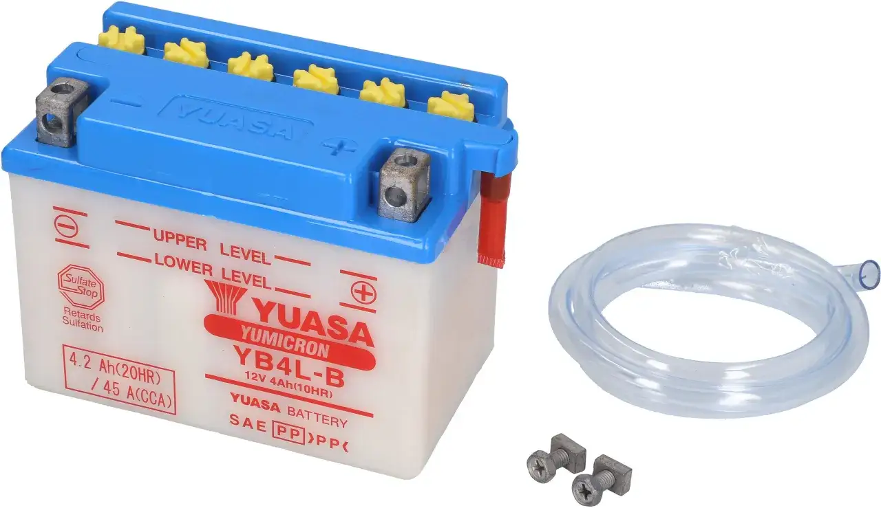 Akumulator samochodowy Yuasa YB4L-B 12V 4Ah, z akcesoriami. Idealny do motocykli.