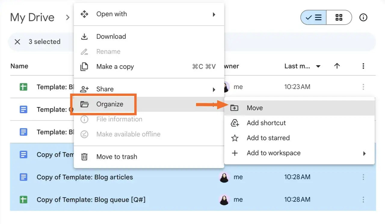 Learn how to add to a shared Google Drive by organizing files. Click 