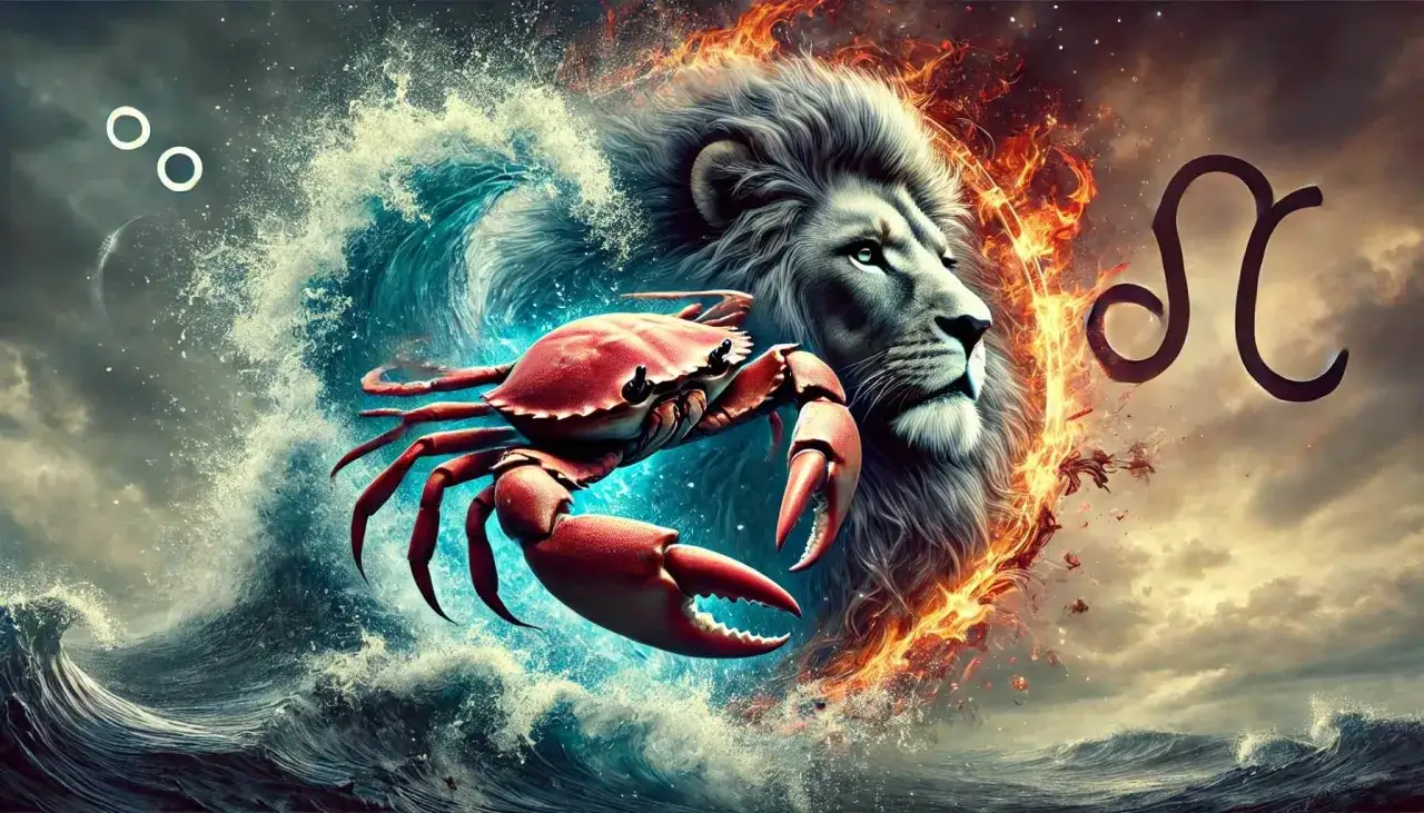 Lew i rak w żywiołach. Woda i ogień tworzą dynamiczne tło dla tego zodiakalnego dopasowania.