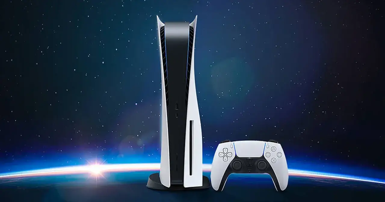 Konsola PS5 i kontroler DualSense na tle kosmosu z Ziemią. To była wielka chwila, kiedy wyszło PS5!