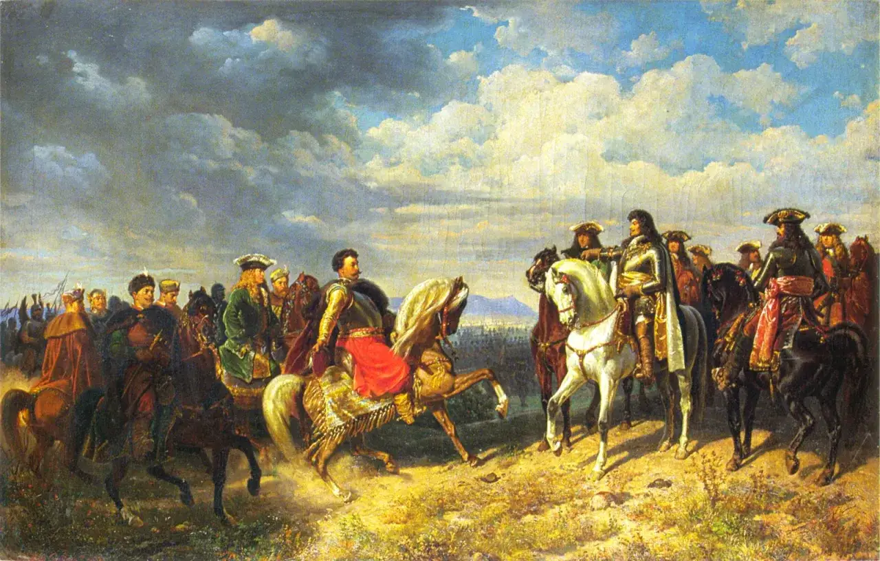 Kr&oacute;l Jan III Sobieski na białym koniu, w otoczeniu wojska, przed bitwą pod Wiedniem. Ciekawostki o tym zwycięstwie w malarskim ujęciu.