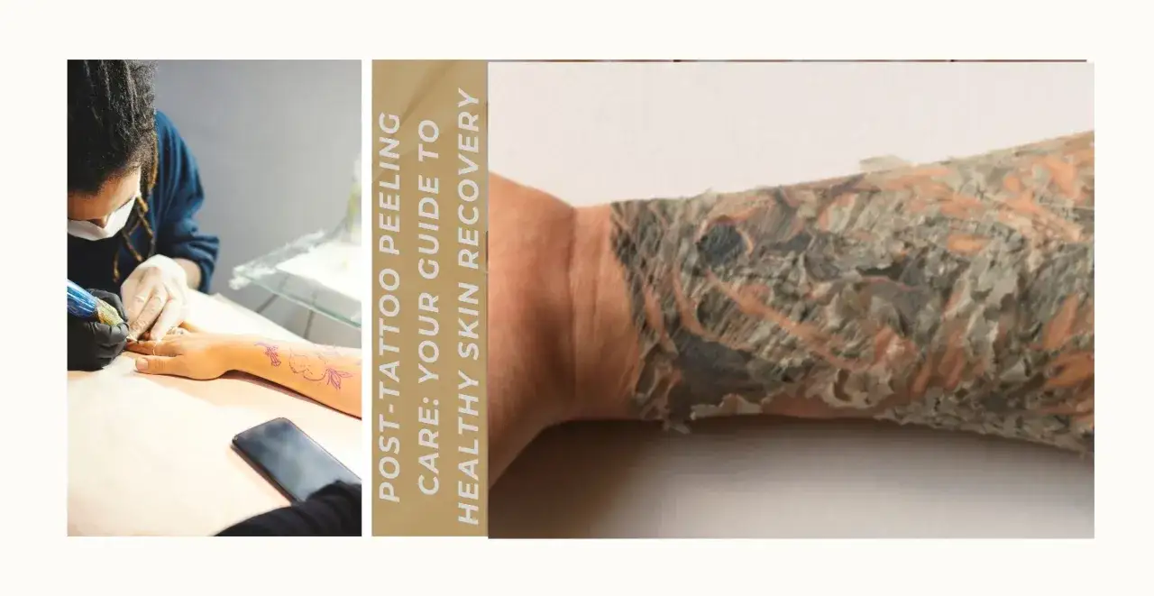 Le tatouage qui pele sur un avant-bras, montrant la guérison de la peau après l'encrage.