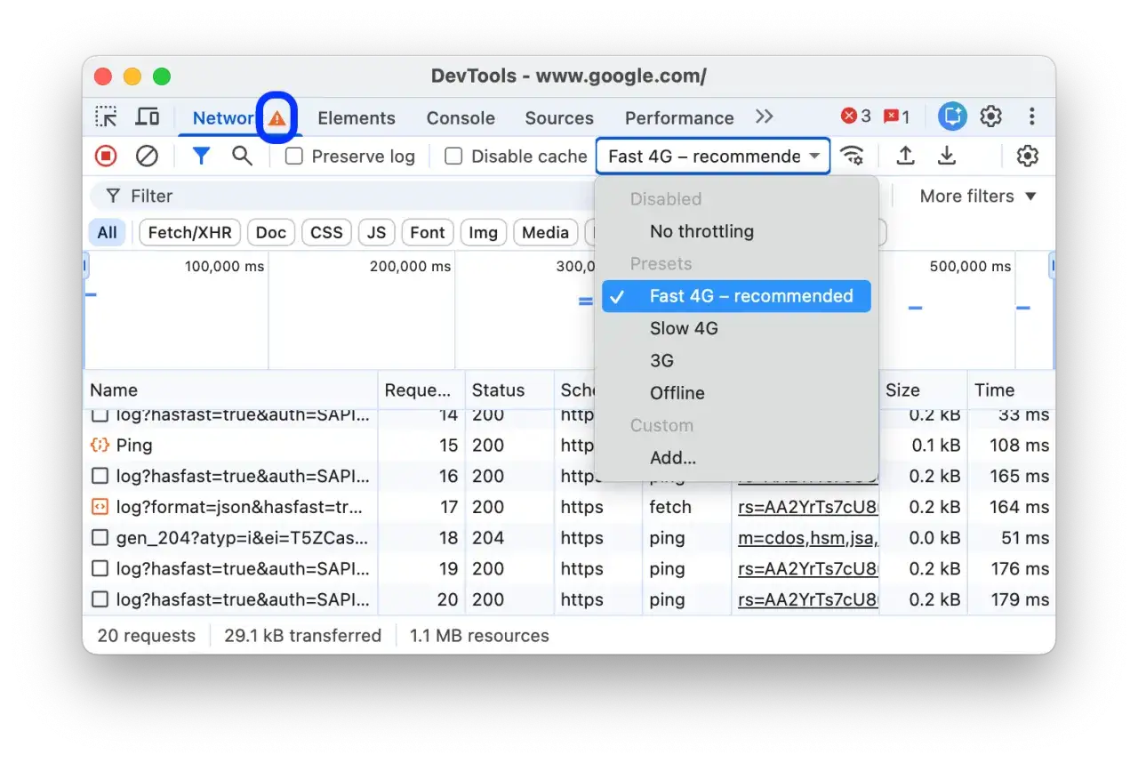W narzędziach deweloperskich Google Chrome, w zakładce 