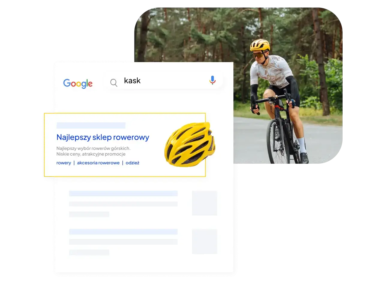 Szukasz kasku rowerowego? Ten shoper SEO pokazuje wyniki wyszukiwania Google z ofertą najlepszego sklepu rowerowego, rower&oacute;w g&oacute;rskich i akcesori&oacute;w.