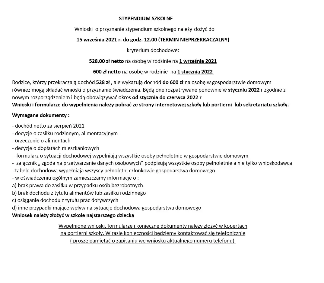 Wypełniony wniosek o stypendium szkolne, formularze dokumenty