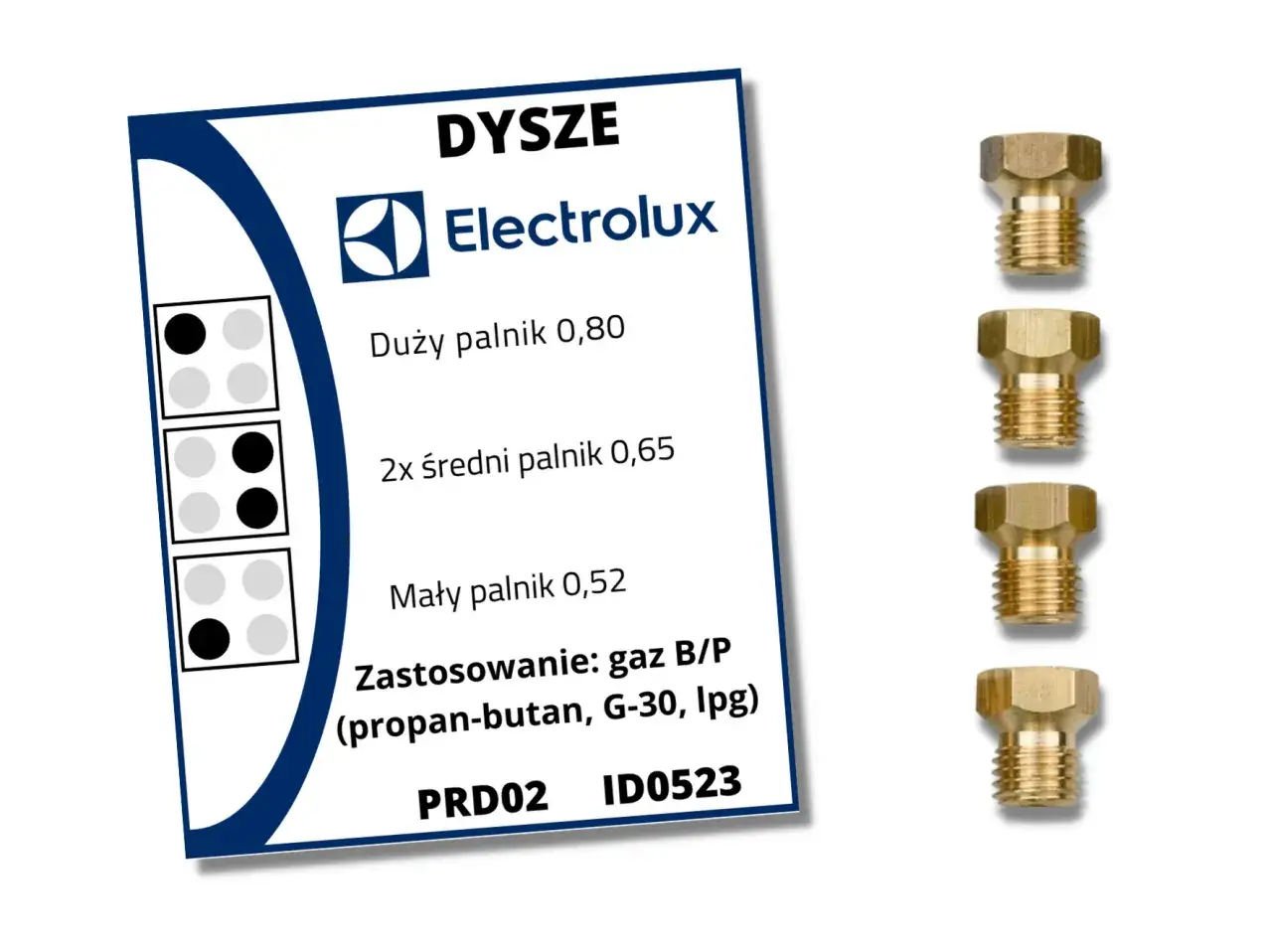 Dysze gazowe Electrolux do przystosowania kuchenki gazowej do gazu z butli (propan-butan, LPG).
