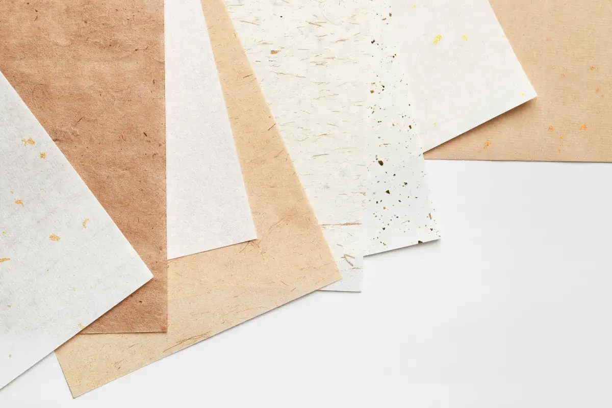 R&oacute;żnorodne papiery, idealne do origami: od gładkich, przez te z widocznymi wł&oacute;knami, po ozdobione złotymi płatkami.