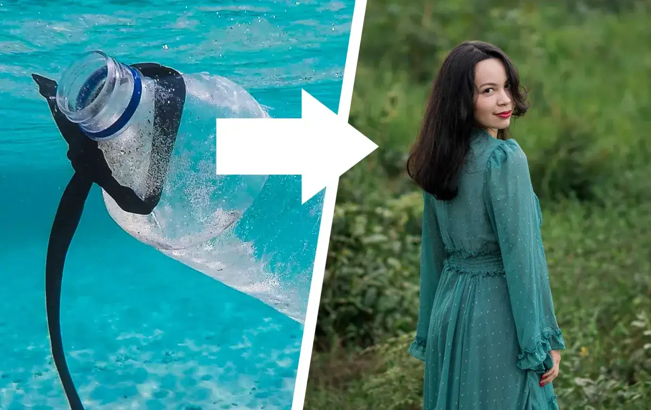 Plastikm&uuml;ll im Meer wird zu einem sch&ouml;nen Kleid. Recyceltes Material kann neues Leben finden.