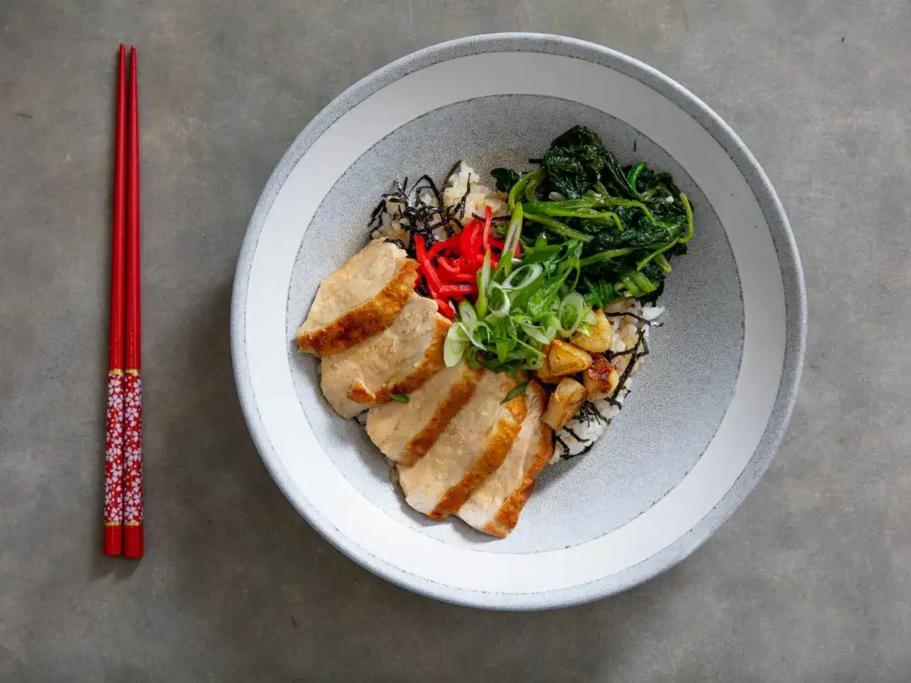 Japanese chicken donburi rice bowl