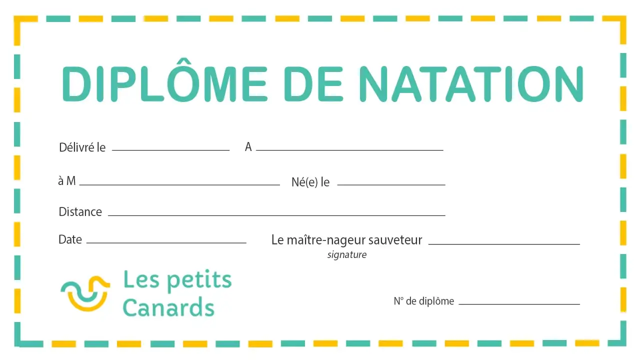 Certificat de natation pour colonie, délivré par 