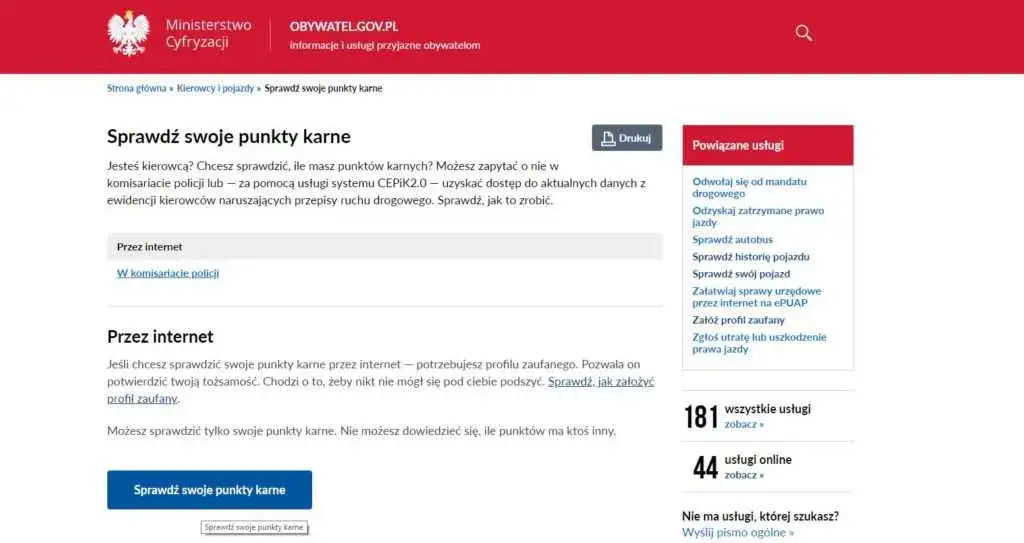 strona gov.pl punkty karne