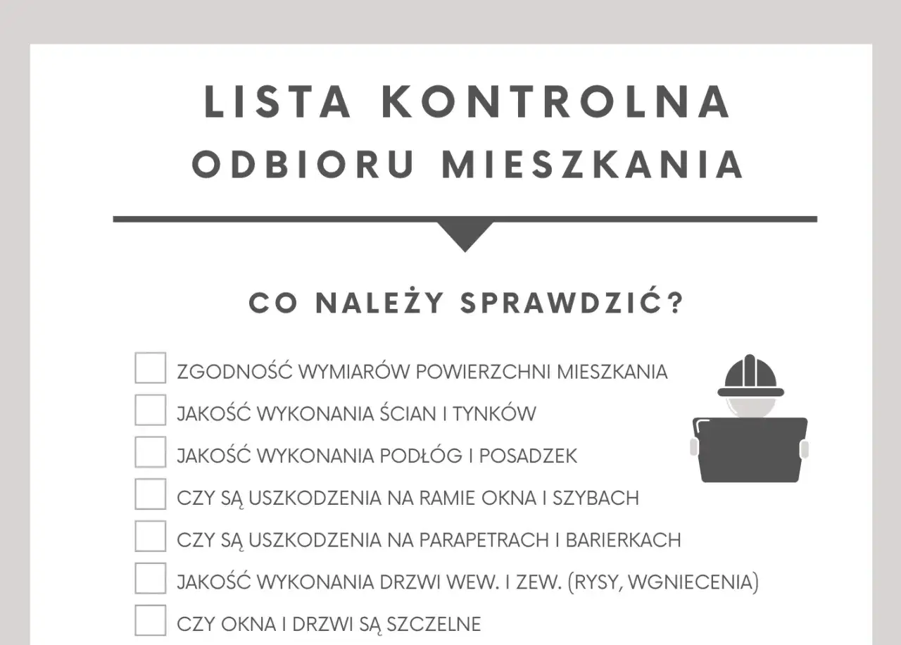 Lista kontrolna odbioru mieszkania od dewelopera: sprawdź wymiary, ściany, podłogi, okna, drzwi i parapety.