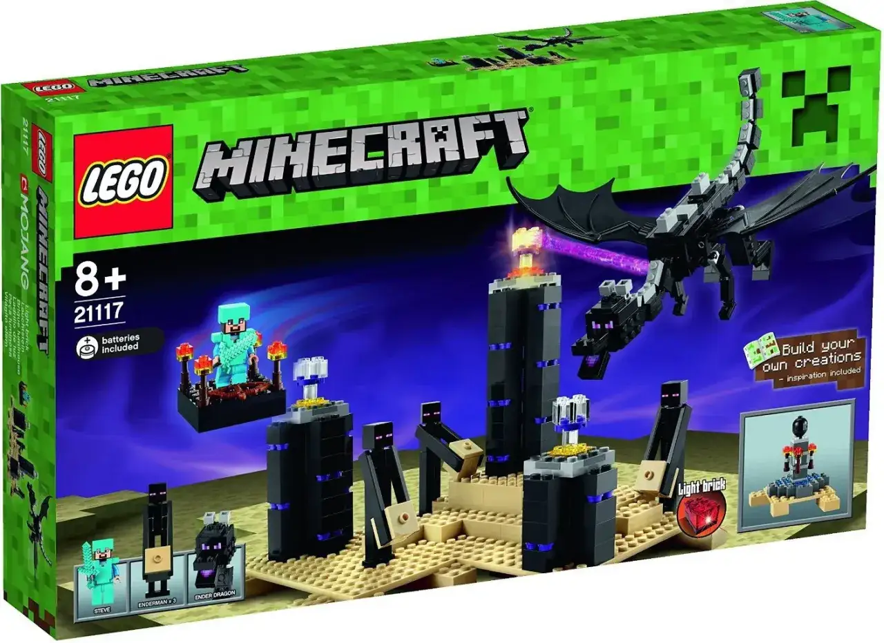 Zestaw LEGO Minecraft z potężnym Ender Dragonem, Stevem i Endermanami. Przygotuj się na epicką bitwę!