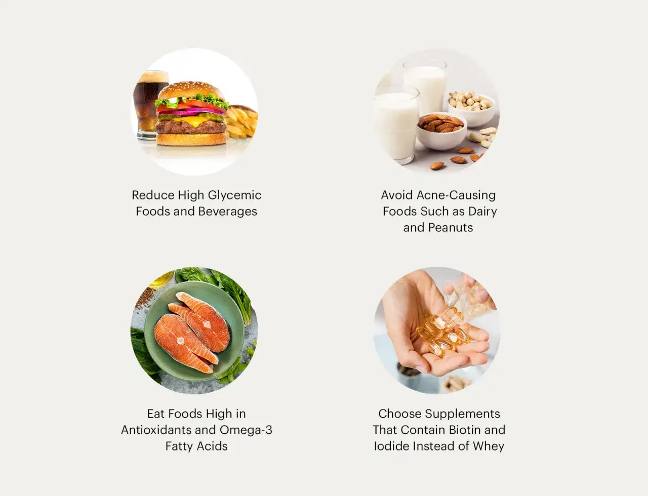 Zdrowe nawyki żywieniowe dla cery: ogranicz fast foody, unikaj nabiału i orzeszków, jedz ryby bogate w omega-3. To klucz do diety na trądzik.