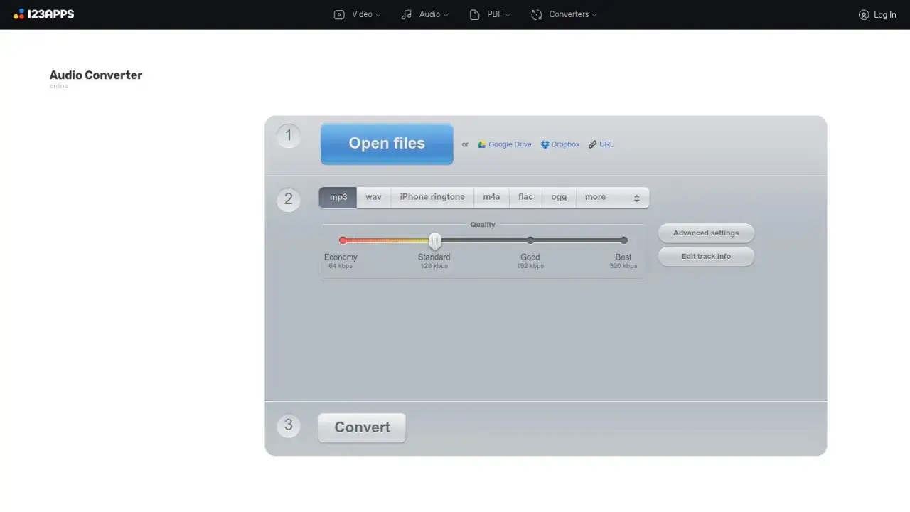 Interfaccia per estrarre audio da video. Seleziona file, formato (mp3, wav, ecc.) e qualità, poi converti.