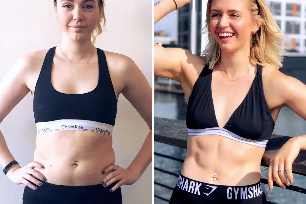 Före- och efterbilder visar en kvinnas imponerande förvandling med en starkare, tonad crossfit kropp.