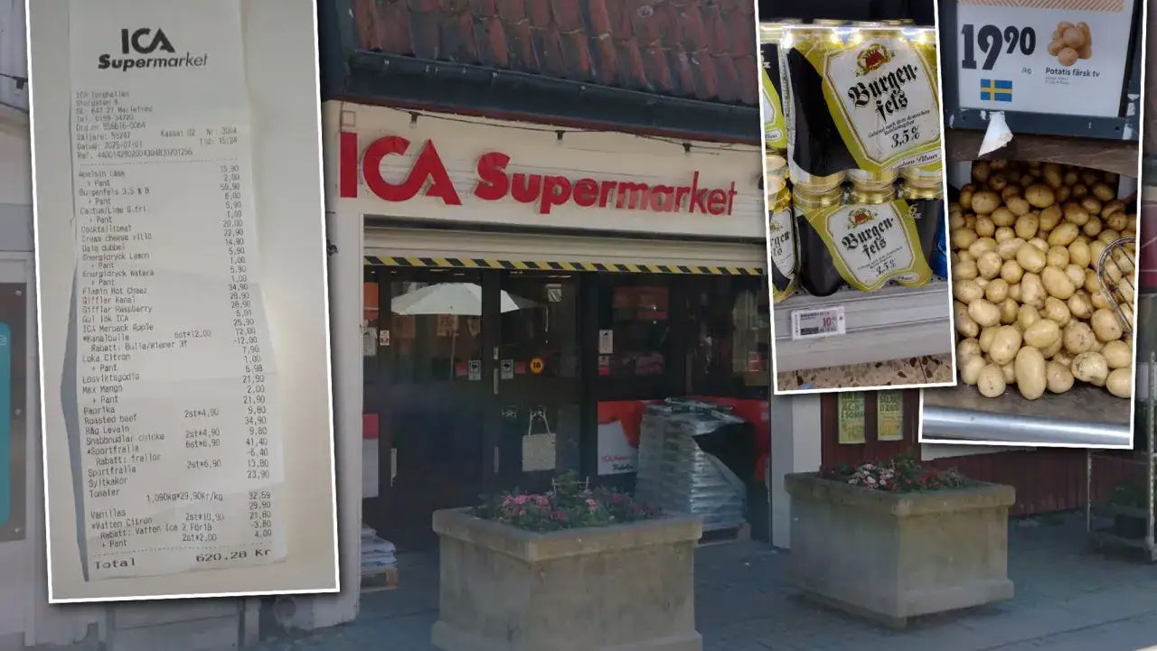 Paragon z zakupów w szwedzkim supermarkecie ICA. Czy w Szwecji jest drogo? Rachunek na 620,28 kr sugeruje, że tak.