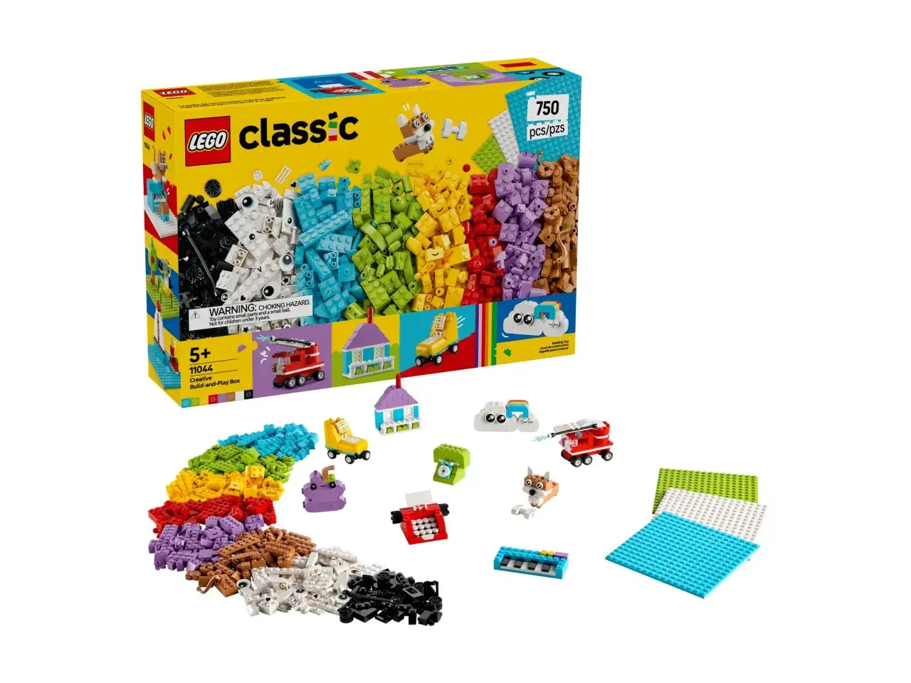 Zestaw klocków LEGO Classic z instrukcjami pokazuje, co można zbudować: domki, zwierzątka, pojazdy i wiele więcej.