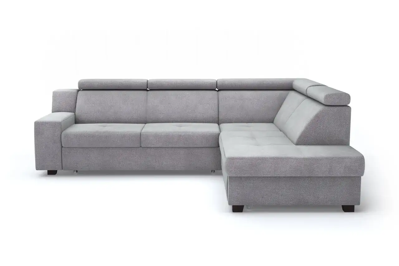 Szary narożnik z funkcją spania Agata, idealny do salonu. Nowoczesny design i komfort.