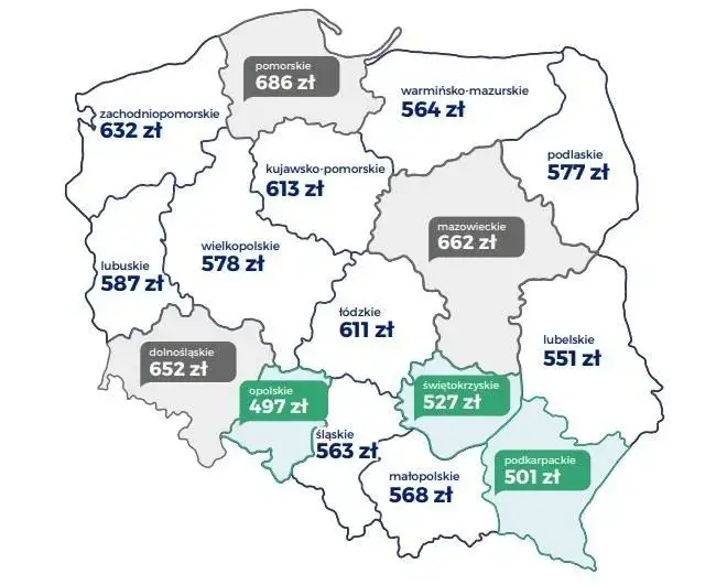 Mapa kosztów usług dekarskich w Polsce, stawki regionalne