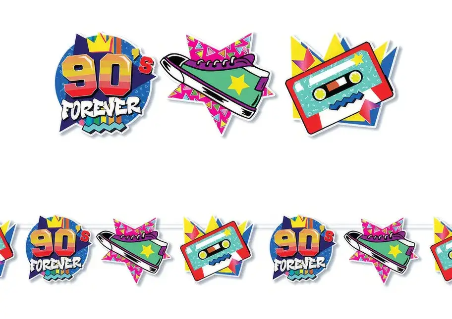 dekoracje impreza lata 90 neonowe kolory i symbole