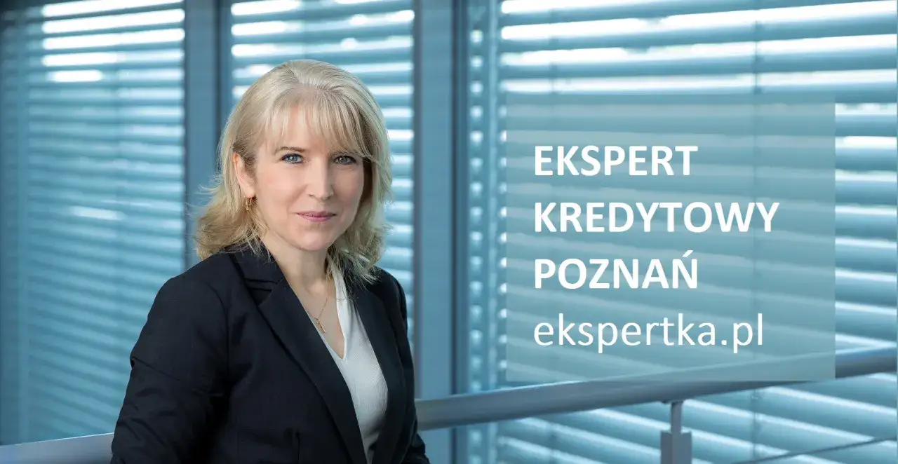 Portret kobiety w garniturze, obok tekst: Ekspert Kredytowy Poznań, ekspertka.pl