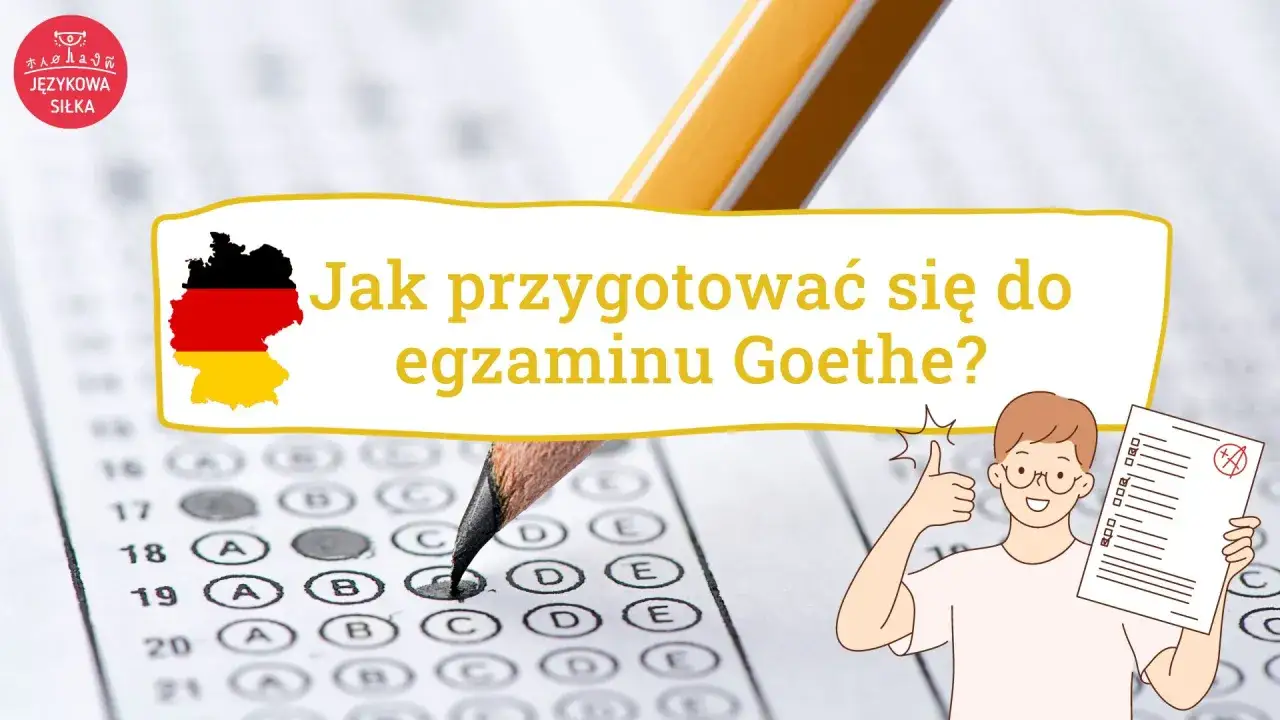 Przygotowanie do egzaminu z niemieckiego A1 Goethe. Chłopiec z kciukiem w górę i dobrym wynikiem testu.