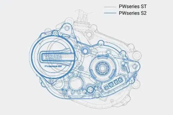 Yamaha E-Bike Motor im Querschnitt oder technische Zeichnung