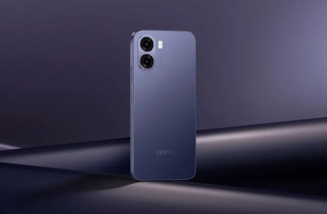 Elegancki, fioletowy telefon OPPO z podw&oacute;jnym aparatem i dyskretnym logo. Poznaj jego dane techniczne.