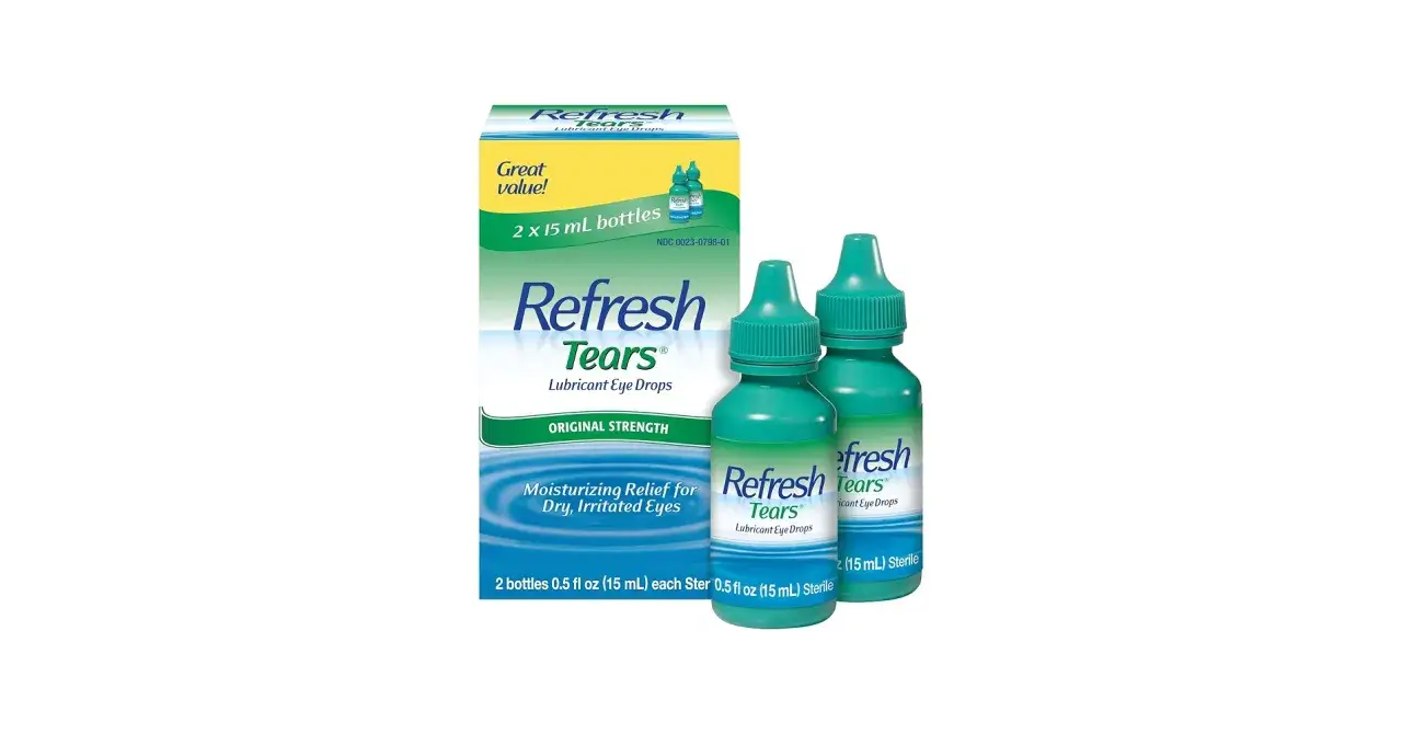 Refresh Tears, sztuczne łzy krople do oczu, nawilżają suche i podrażnione oczy. Opakowanie zawiera dwie buteleczki po 15 ml.