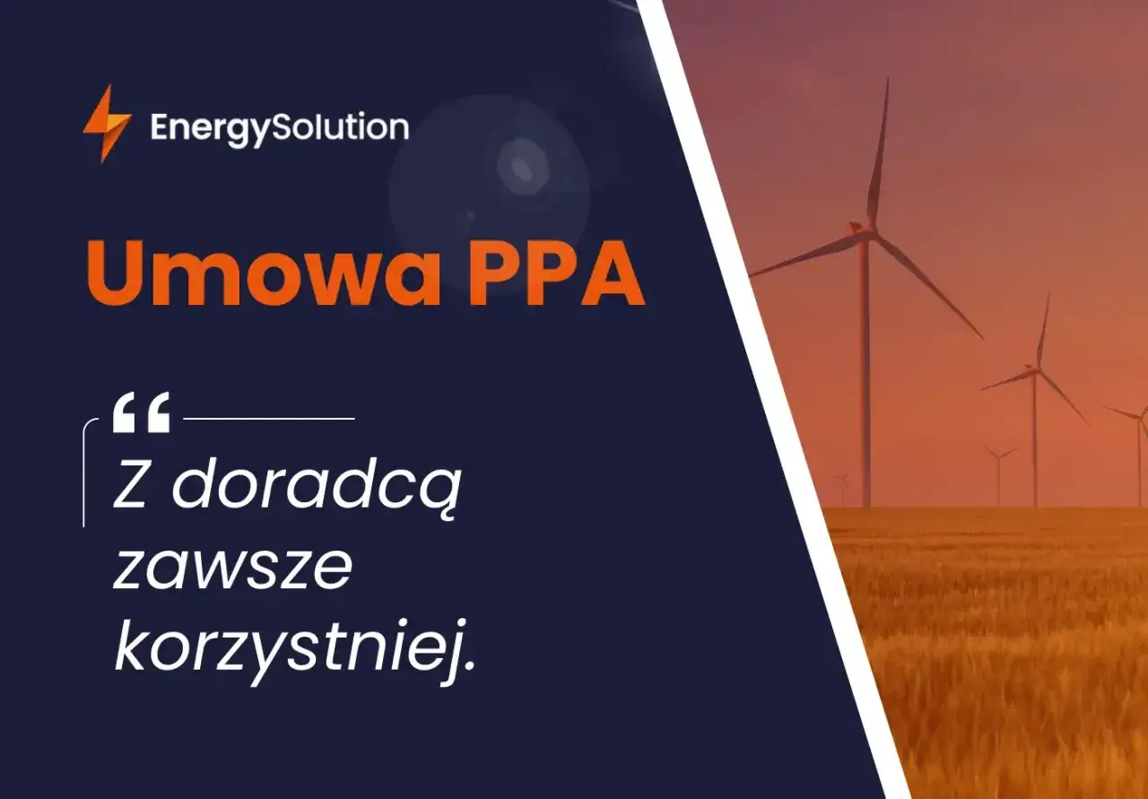Umowa PPA z EnergySolution: z doradcą zawsze korzystniej. Wiatraki na tle zachodzącego słońca.