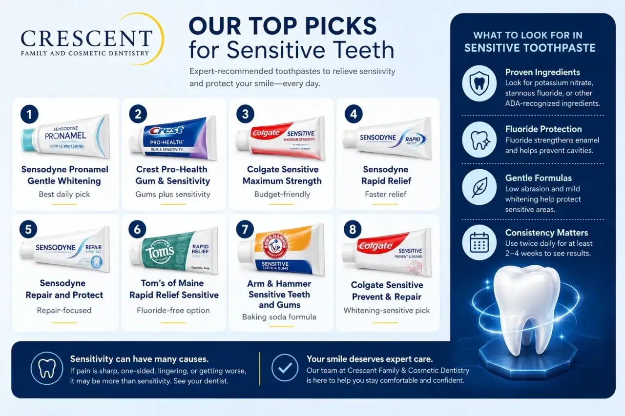 Jaka pasta na wrażliwe zęby? Osiem polecanych past, w tym Sensodyne, Colgate, Crest i Tom's of Maine, by ukoić wrażliwe zęby.