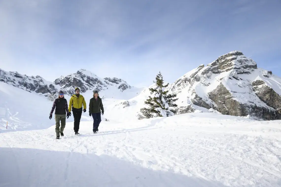 Menschen bewundern Bergpanorama