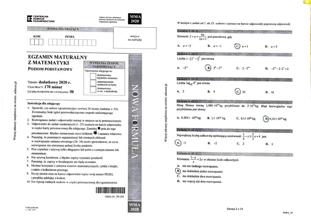 Na maturze z matematyki, w arkuszu z 2020 roku, zadania otwarte to te od 26 do 34.