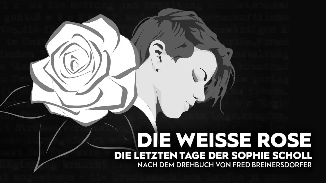 Eine wei&szlig;e Rose und das Portr&auml;t einer jungen Frau, die an den Tod erinnert, wer war Sophie Scholl.
