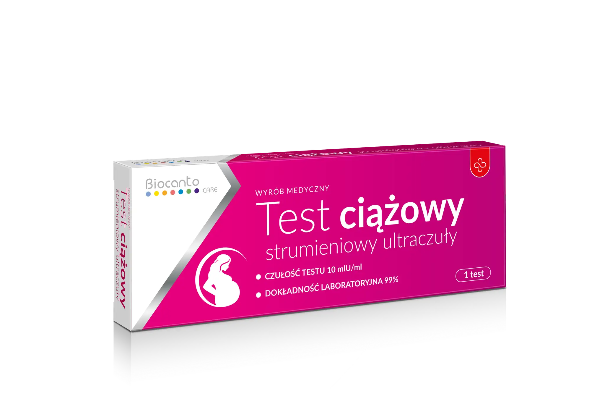 Opakowanie testu ciążowego strumieniowego Biocanto. Szybkie i dokładne wyniki.