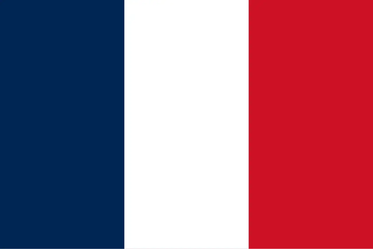 Bandera de Francia, con sus ic&oacute;nicas franjas verticales azul, blanco y rojo.