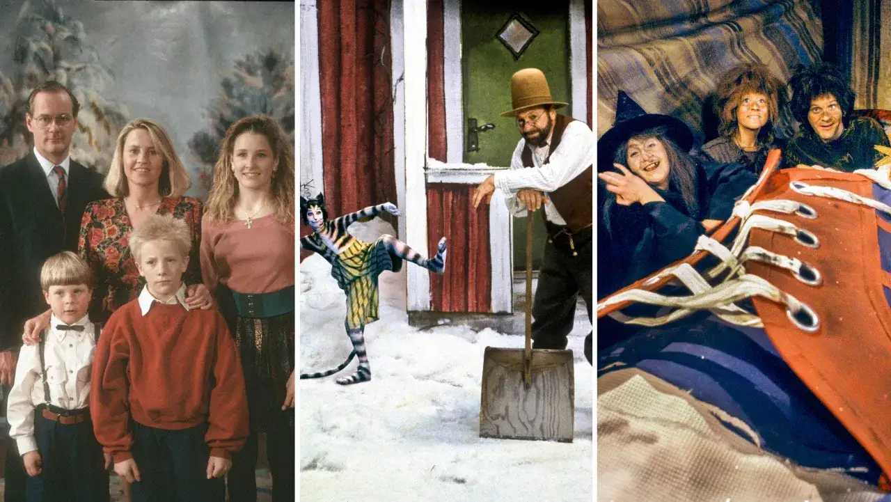 Julkalender tips: En familj, en kattmänniska som skottar snö och tre häxor.