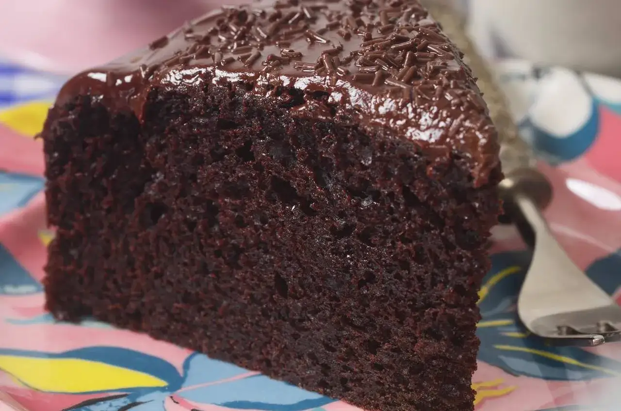 Tranche de g&acirc;teau yaourt chocolat, moelleuse et g&eacute;n&eacute;reuse, napp&eacute;e de gla&ccedil;age et saupoudr&eacute;e de vermicelles. Un d&eacute;lice !