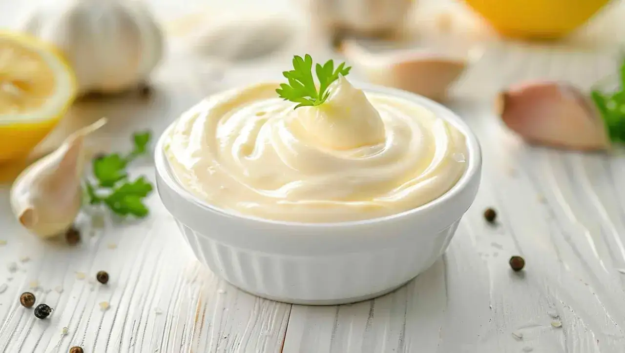 Mayonesa casera hecha en Thermomix, cremosa y deliciosa, con ingredientes frescos como lim&oacute;n y ajo.