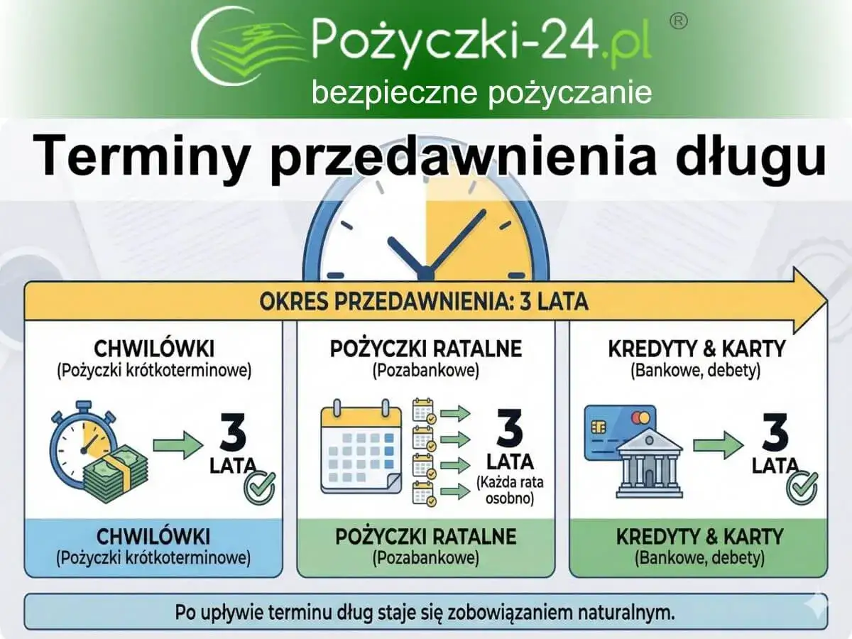 Po 3 latach polacy nie muszą spłacać dług&oacute;w bankowych. Grafika pokazuje terminy przedawnienia pożyczek i kredyt&oacute;w.