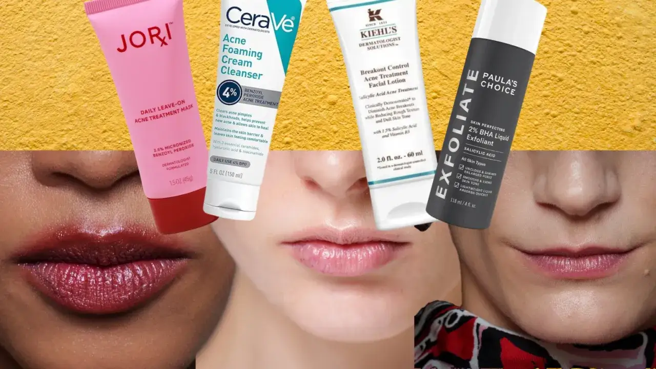 Produkty do walki z trądzikiem hormonalnym: maska Jori, CeraVe, Kiehl's i Paula's Choice.