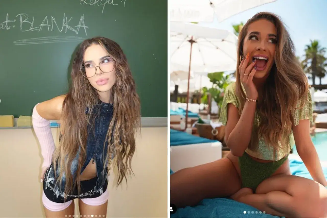 Blanka Stajkow w szkolnej stylizacji i na wakacjach. Czyżby jej partner wolał tę drugą wersję?
