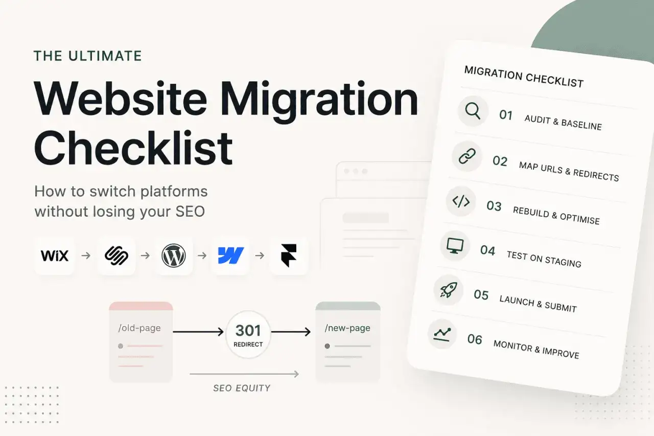 Checklist ultime pour une migration de site web réussie, expliquant comment changer de plateforme sans perdre votre SEO.
