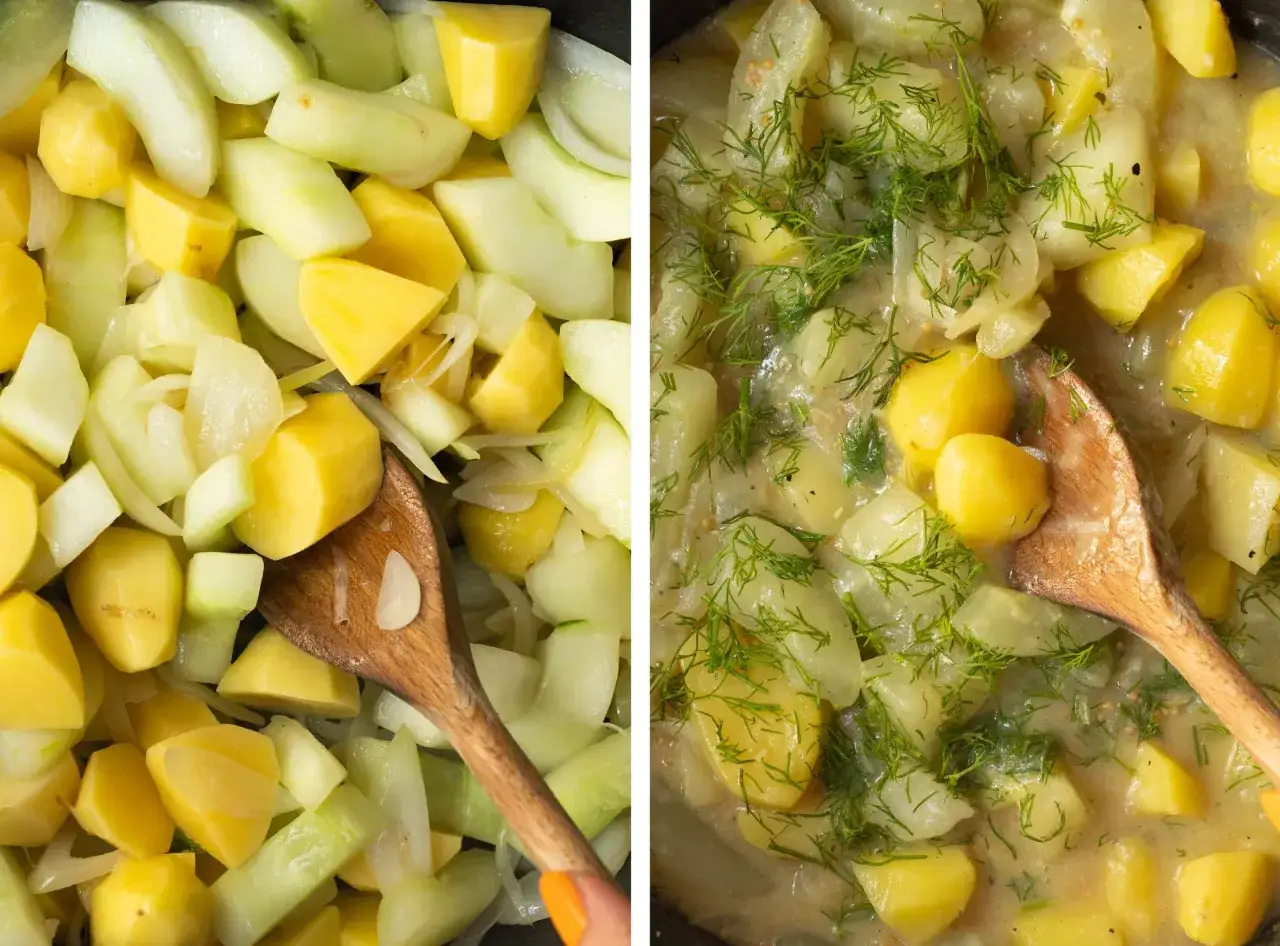 Gekochte Kartoffeln und Gurken mit Dill, ein leckeres Hauptgericht. Perfekt für deine nächsten Gurken Rezepte Hauptgericht.