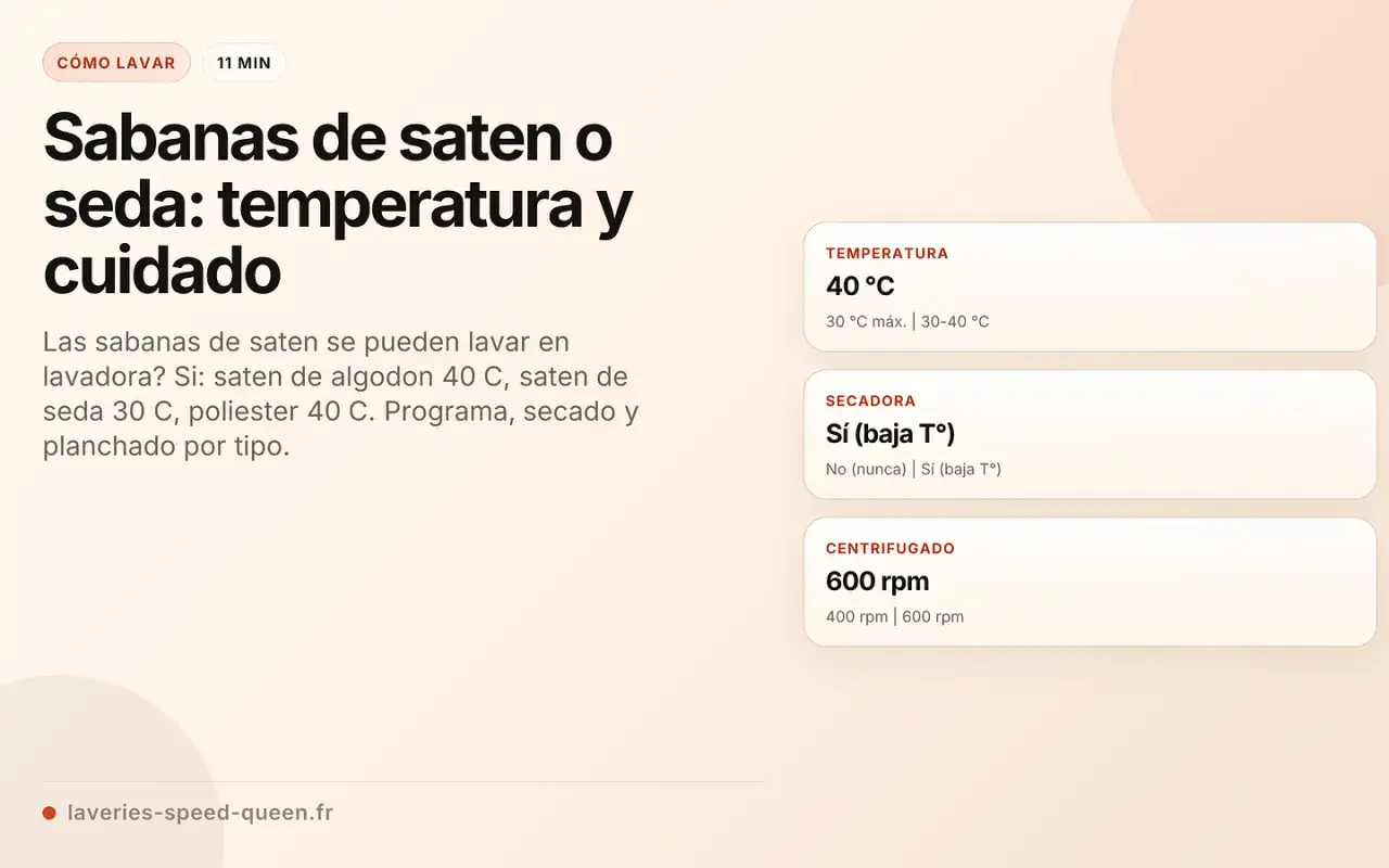 Instrucciones para el **programa lavadora sabanas** de sat&eacute;n y seda: temperatura 40&deg;C, secadora s&iacute; (baja T&deg;), centrifugado 600 rpm.