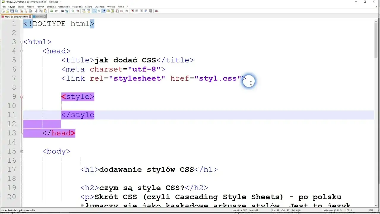 Tabela por&oacute;wnująca metody podłączania CSS do HTML
