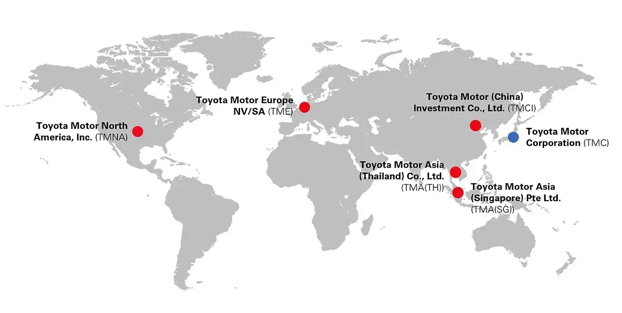 Globalna mapa produkcji samochodów Toyota